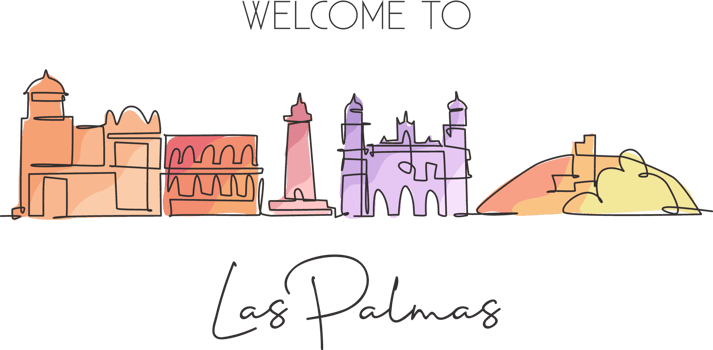 One single line drawing of Las Palmas city skyline Spain. Historical skyscraper landscape in world postcard. Best holiday destination wall decor poster. Continuous line draw design vector illustration png