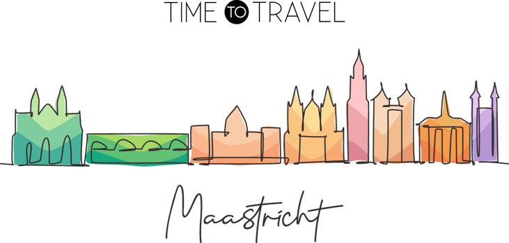 One continuous line drawing of Maastricht city skyline, Netherlands. Beautiful skyscraper postcard. World landscape tourism travel wall decor poster print. Single line draw design vector illustration png