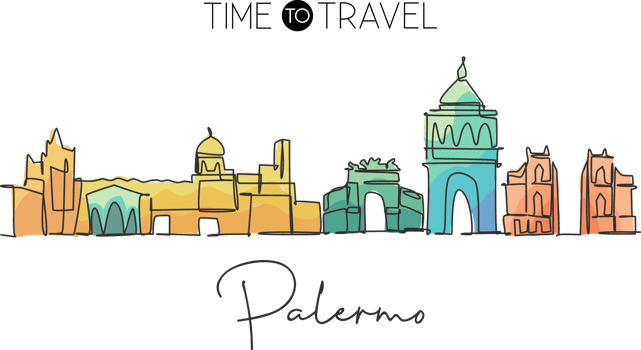 One single line drawing Palermo city skyline, Italy. Historical skyscraper landscape in world. Best holiday destination home wall decor poster. Trendy continuous line draw design vector illustration png