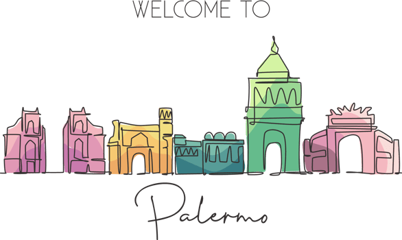 One continuous line drawing Palermo city skyline, Italy. Beautiful skyscraper. World landscape tourism travel vacation wall decor poster concept. Stylish single line draw design vector illustration png