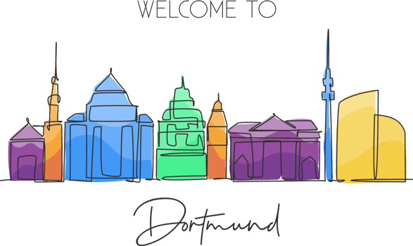 One continuous line drawing Dortmund skyline, Germany. Beautiful city skyscraper. World landscape tourism travel vacation wall decor poster concept. Stylish single line draw design vector illustration png