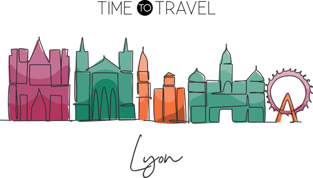 Single continuous line drawing of Lyon city skyline France. Famous city skyscraper landscape. World travel wall decor art print poster concept. Editable modern one line draw design vector illustration png
