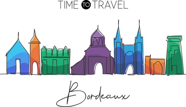 Single continuous line drawing Bordeaux city skyline, France. Famous city skyscraper landscape. World travel home wall decor poster print art concept. Modern one line draw design vector illustration png