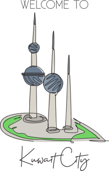 One single line drawing Kuwait Towers landmark. World famous iconic building in Kuwait City. Tourism travel postcard wall decor poster concept. Modern continuous line draw design vector illustration png