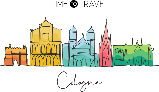 One single line drawing of Cologne city skyline. Historical city skyscraper landscape. Best destination holiday vacation home decor wall poster concept. Continuous line draw design vector illustration png