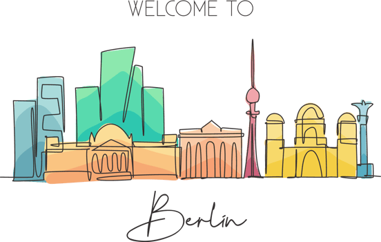 One continuous line drawing Berlin city skyline. Beautiful city skyscraper landscape. World home decor wall art poster art tourism travel vacation concept. Single line draw design vector illustration png