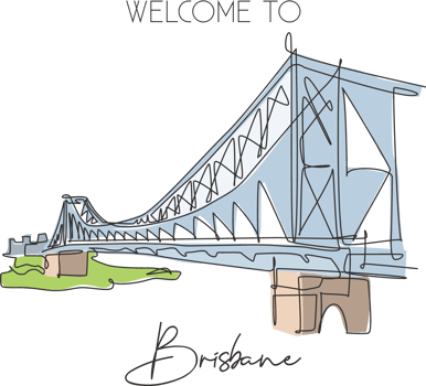 Single continuous line drawing Story Bridge landmark. Beautiful famous place in Brisbane, Australia. World travel home wall decor poster art concept. Modern one line draw design vector illustration png