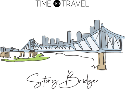 One single line drawing Story Bridge landmark. World famous iconic in Brisbane. Tourism travel postcard home wall decor poster print art concept. Modern continuous line draw design vector illustration png