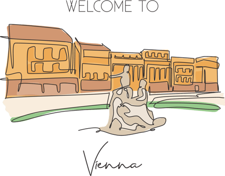 One continuous line drawing Schonbrunn Palace landmark. Historic monuments in Hietzing, Vienna. Holiday vacation poster home wall decor art concept. Modern single line draw design vector illustration png