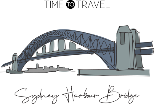 Single continuous line drawing Sydney Harbour Bridge landmark. Beautiful construction in Australia. World travel home decor wall art poster concept. Modern one line draw design vector illustration png
