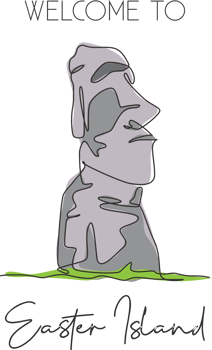 Single continuous line drawing Moai statue landmark. Beauty place in Easter Island, Polynesia. World travel home wall decor art poster print concept. Modern one line draw design vector illustration png