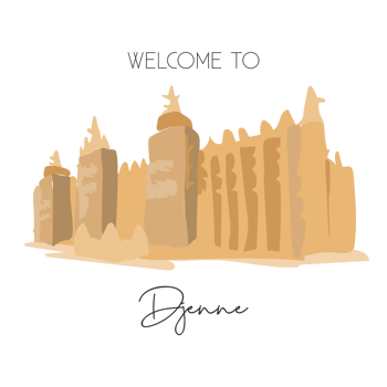 One continuous line drawing great mosque of Djenne landmark. Historical masjid in Mopti, Mali, Africa. Holiday vacation wall decor poster concept. Trendy single line draw design vector illustration png