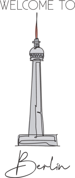 One single line drawing Berlin TV Tower landmark. World famous place in Berlin, Germany. Tourism travel postcard wall decor poster print concept. Vector illustration png