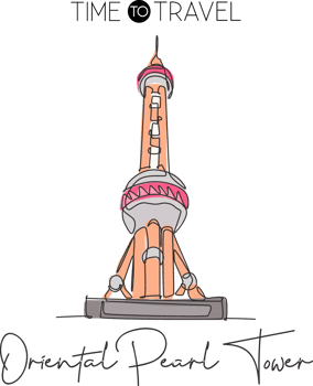 Single continuous line drawing Oriental Pearl Tower landmark. Beautiful place in Shanghai, China. World travel wall decor poster print concept. Vector illustration png