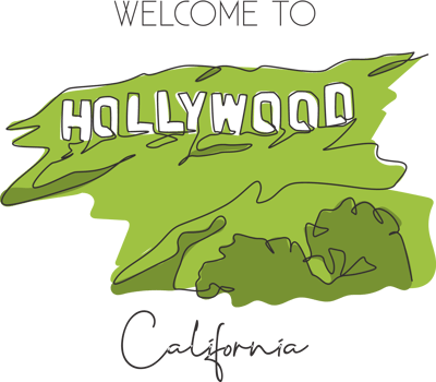 Single continuous line drawing of Hollywood sign landmark. Famous place in Los Angeles, California, US. Home decor wall art poster print. Vector graphic illustration png