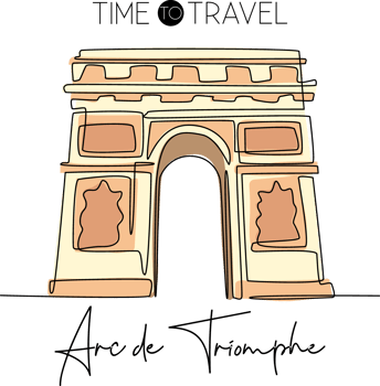 Single one line drawing of welcome to Arc de Triomphe landmark. Historical iconic place in Paris. Tourism and travel greeting postcard concept. Modern continuous line draw design vector illustration png