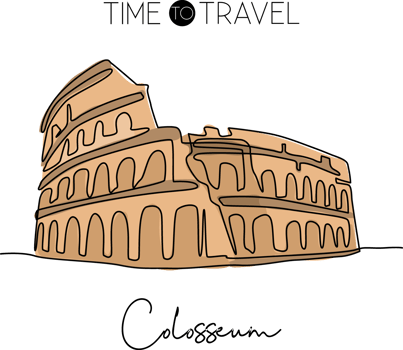 One continuous line drawing Colosseum amphitheater landmark. Historical iconic place in Rome. Holiday vacation home wall decor poster print concept. Modern single line draw design vector illustration png