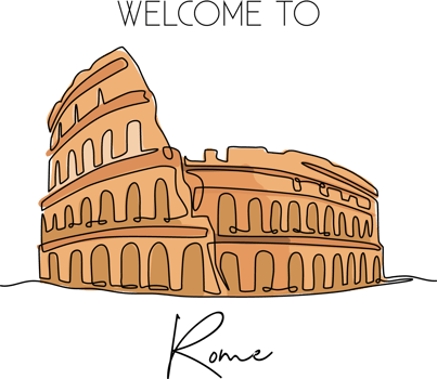 Single continuous line drawing Colosseum amphitheater. Iconic landmark place in Rome, Italy. World travel home decor wall art poster print concept. Modern one line draw design vector illustration png