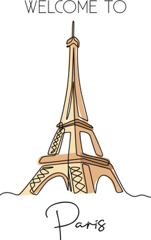 Single one line drawing of Eiffel Tower landmark wall decor poster. Iconic place in Paris, France. Tourism and travel greeting postcard concept. Modern continuous line draw design vector illustration png