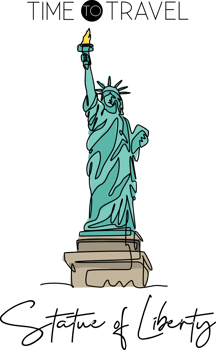 Single one line drawing Liberty Statue. Iconic symbol place in New York City USA. Tourism travel postcard and home wall art decor poster concept. Modern continuous line draw design vector illustration png