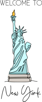 Single continuous line drawing of Liberty Statue. Iconic landmark place in New York City, United States. Home decor wall art poster print concept. Modern one line draw design vector illustration png