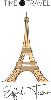 Single continuous line drawing of Eiffel Tower. Iconic landmark place in Paris, France. World travel wall decor home art poster print concept. Modern one line draw design vector graphic illustration png