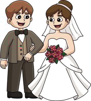 Wedding Groom And Bride Cartoon Colored Clipart vector