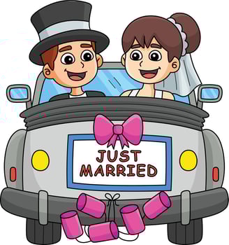 Wedding Car Bride Groom Just Married Clipart vector
