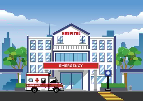 ambulance car in front of hospital building vector