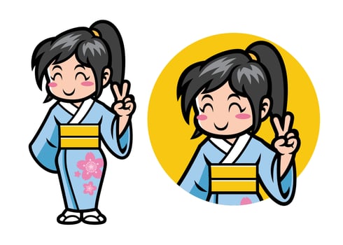 japan girl chibi mascot in set vector