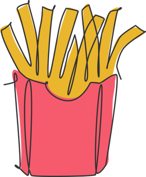 Single continuous line drawing of stylized french fries store logo label. Emblem fast food restaurant concept. Modern one line draw design vector illustration for cafe, shop or food delivery service png