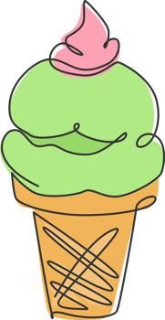 One continuous line drawing of fresh delicious American ice cream cone store restaurant logo emblem. Icecream cafe shop logotype template concept. Modern single line draw design vector illustration png