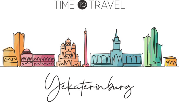 One single line drawing Yekaterinburg city skyline, Russia. World town landscape home wall decor poster print. Best place holiday destination. Trendy continuous line draw design vector illustration png