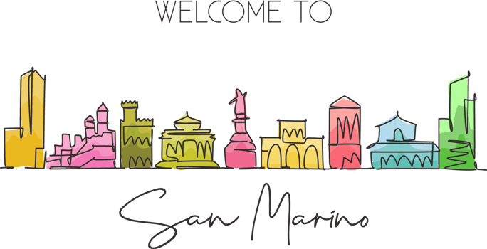 One continuous line drawing San Marino city skyline San Marino. Beautiful landmark wall decor poster print. World landscape tourism travel vacation. Stylish single line draw design vector illustration png
