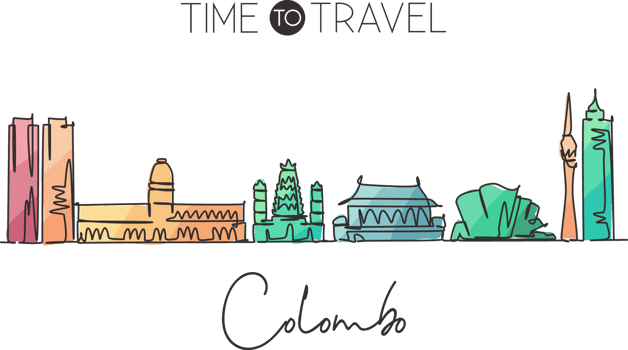 Single continuous line drawing Colombo skyline, Sri Lanka. Famous city scraper landscape home wall decor poster print. World travel destination concept. Modern one line draw design vector illustration png