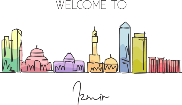 One single line drawing Izmir city skyline, Turkey. World historical town landscape home decor wall poster print. Best place holiday destination. Trendy continuous line draw design vector illustration png
