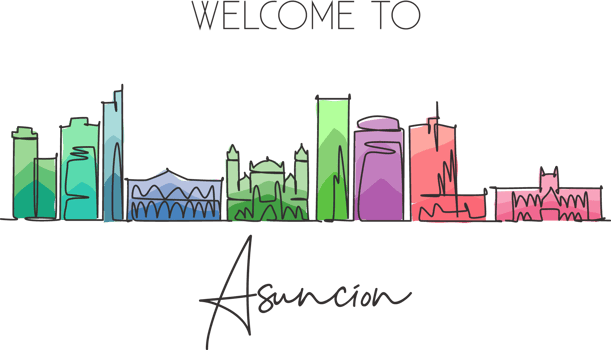 One continuous line drawing Asuncion city skyline, Paraguay. Beautiful landmark postcard. World landscape tourism travel vacation. Editable stylish stroke single line draw design vector illustration png