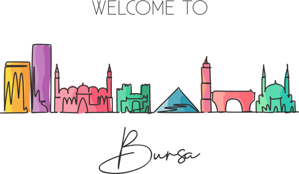 One single line drawing of Bursa city skyline, Turkey. World town landscape home wall art decor poster print. Best place holiday destination. Trendy continuous line draw design vector illustration png