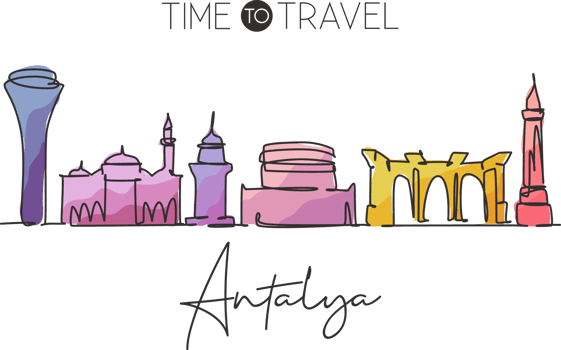 Single continuous line drawing of Antalya skyline, Turkey. Famous city scraper landscape. World travel destination home wall decor poster print concept. Modern one line draw design vector illustration png