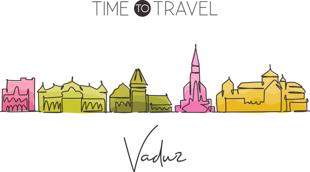 One single line drawing of Vaduz city skyline, Liechtenstein. World town landscape postcard. Best place holiday destination. Editable stroke trendy continuous line draw design vector art illustration png