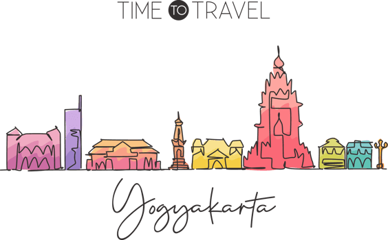 One single line drawing Yogyakarta city skyline Indonesia. World town landscape home wall decor poster print art. Best place holiday destination. Trendy continuous line draw design vector illustration png