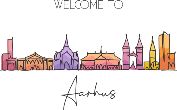 One single line drawing Aarhus city skyline, Denmark. World historical town landscape postcard. Best place holiday destination. Editable stroke trendy continuous line draw design vector illustration png