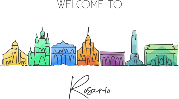 One single line drawing Rosario city skyline, Argentina. World historical town landscape. Best holiday destination wall decor poster print art. Trendy continuous line draw design vector illustration png