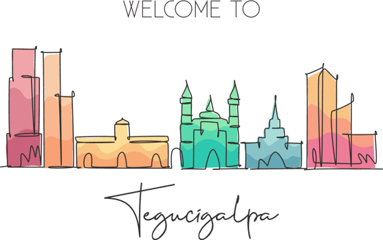 Single continuous line drawing Tegucigalpa skyline, Honduras. Famous city scraper landscape postcard. World travel destination concept. Editable stroke modern one line draw design vector illustration png