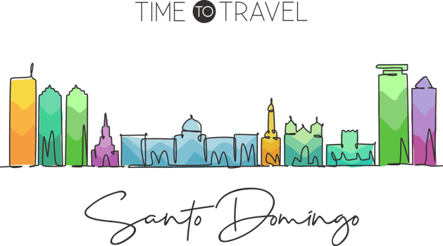 Single continuous line drawing of Santo Domingo city skyline Dominican. Famous city scraper landscape. World travel destination concept. Editable stroke modern one line draw design illustration png