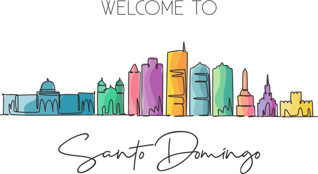 One single line drawing of Santo Domingo city skyline Dominican. World historical town landscape postcard print. Best place holiday destination. Trendy continuous line draw design vector illustration png