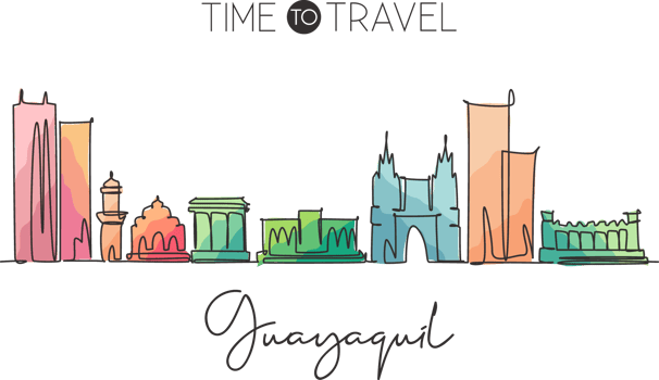 Single continuous line drawing Guayaquil city skyline Ecuador. Famous city scraper landscape postcard. World travel destination concept. Editable stroke modern one line draw design vector illustration png
