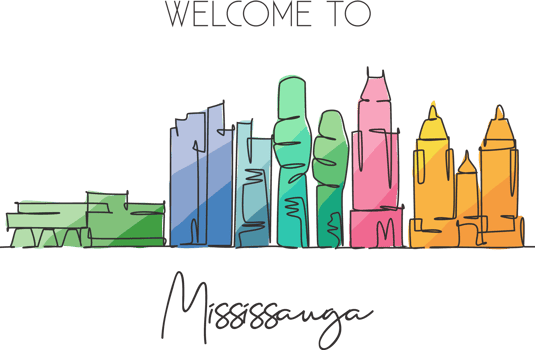 One single line drawing Mississauga city skyline Canada. World historical town landscape. Best place holiday destination home wall decor poster print. Continuous line draw design vector illustration png