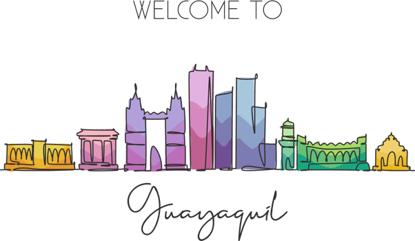 One single line drawing Guayaquil city skyline, Ecuador. World historical town landscape wall decor poster print. Best place holiday destination. Trendy continuous line draw design vector illustration png