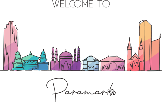 Single continuous line drawing Paramaribo skyline, Suriname. Famous city scraper landscape postcard. World travel destination concept. Editable stroke modern one line draw design illustration png